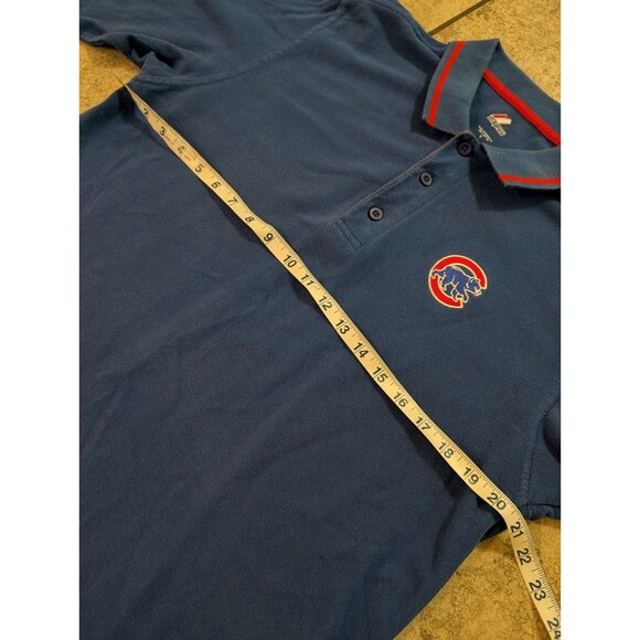 Vintage Majestic Chicago Cubs Polo Shirt Men’s Medium Blue Red Trim MLB Cotton - Picture 5 of 13